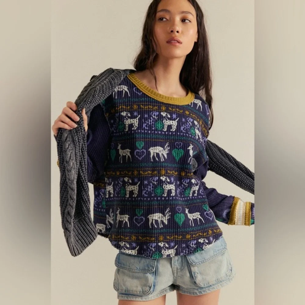 Free People We The Free Blissful Layering Tee in Navy Combo